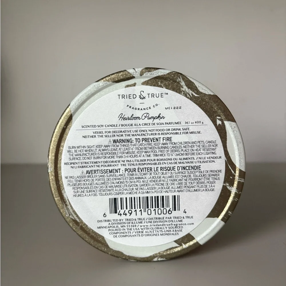 Illume Tried & True Heirloom Pumpkin Large Tin 3 Wick  14.1 Oz Candle NEW